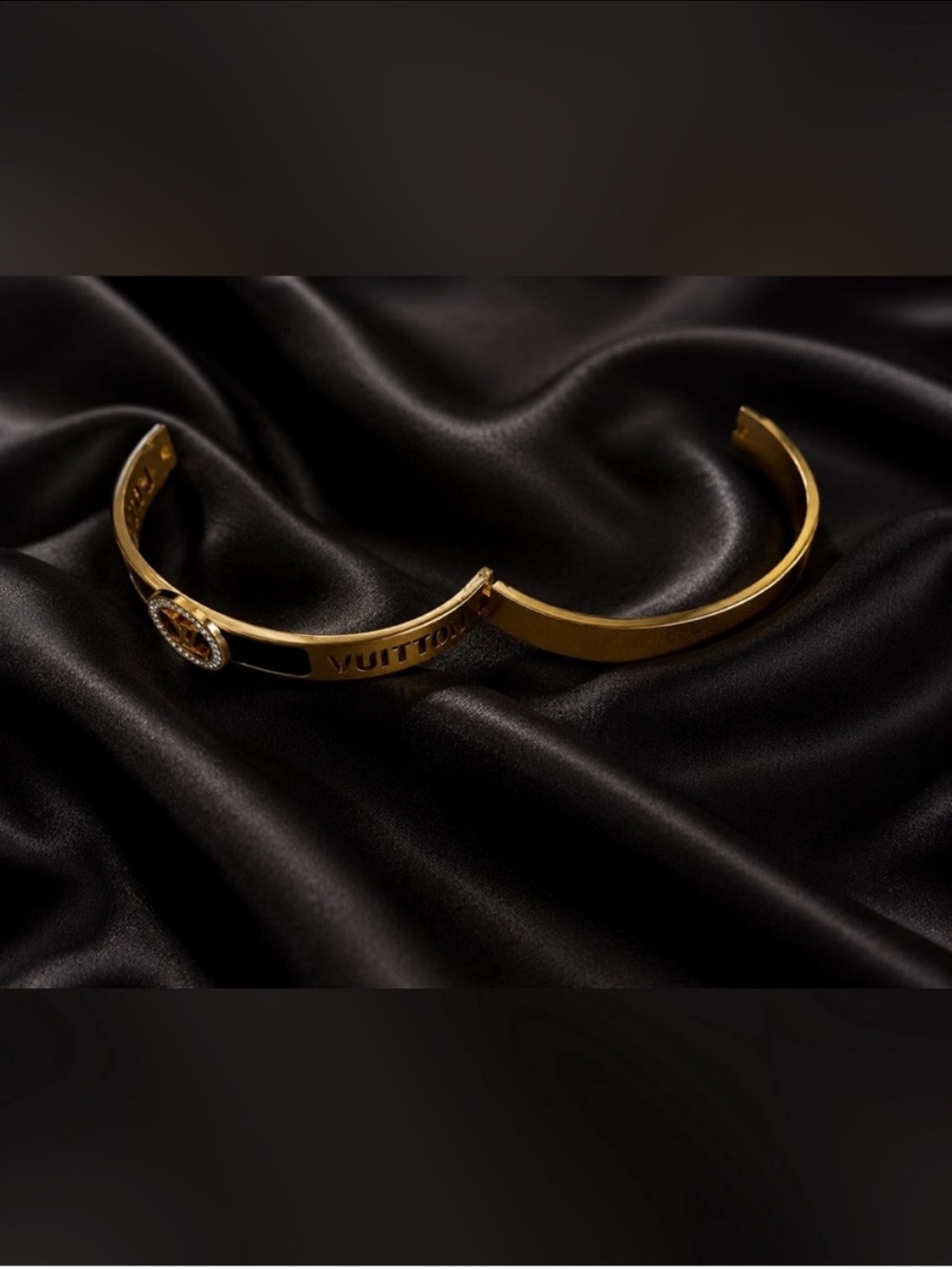 18K Gold and Brown LV Logo Bangle Bracelet - Picture 5 of 8